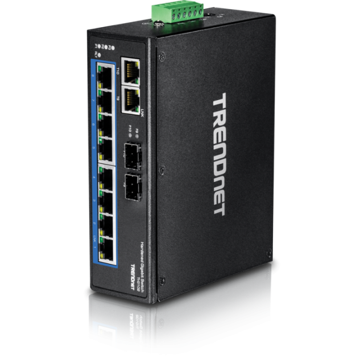 10-Port Hardened Industrial Gigabit DIN-Rail Switc