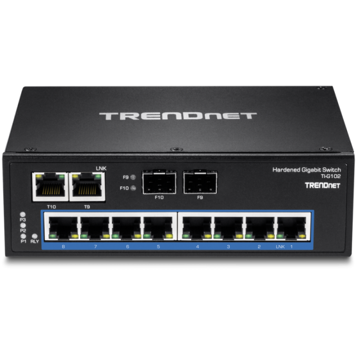 10-Port Hardened Industrial Gigabit DIN-Rail Switc