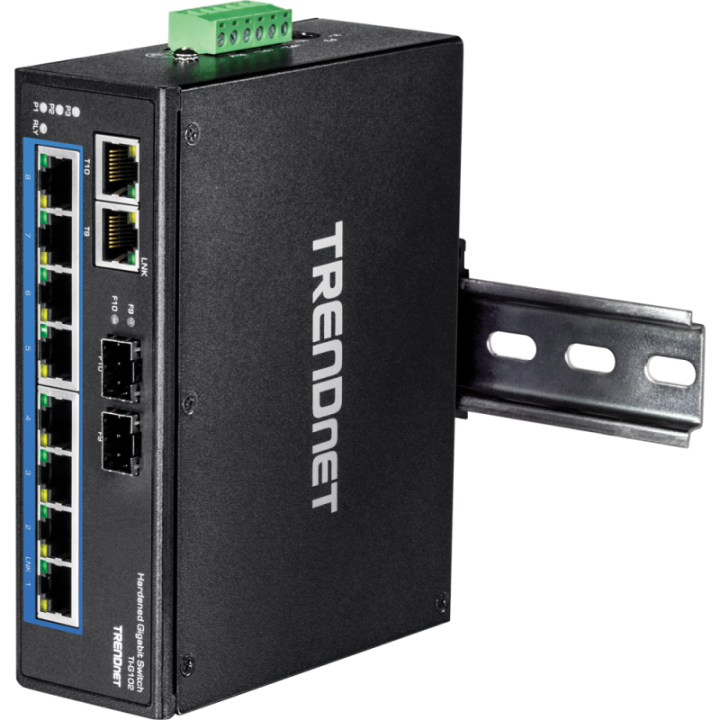 10-Port Hardened Industrial Gigabit DIN-Rail Switc