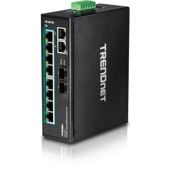 10-Port Hardened Industrial Gigabit PoE+ DIN-Rail