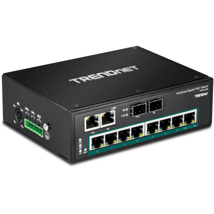 10-Port Hardened Industrial Gigabit PoE+ DIN-Rail