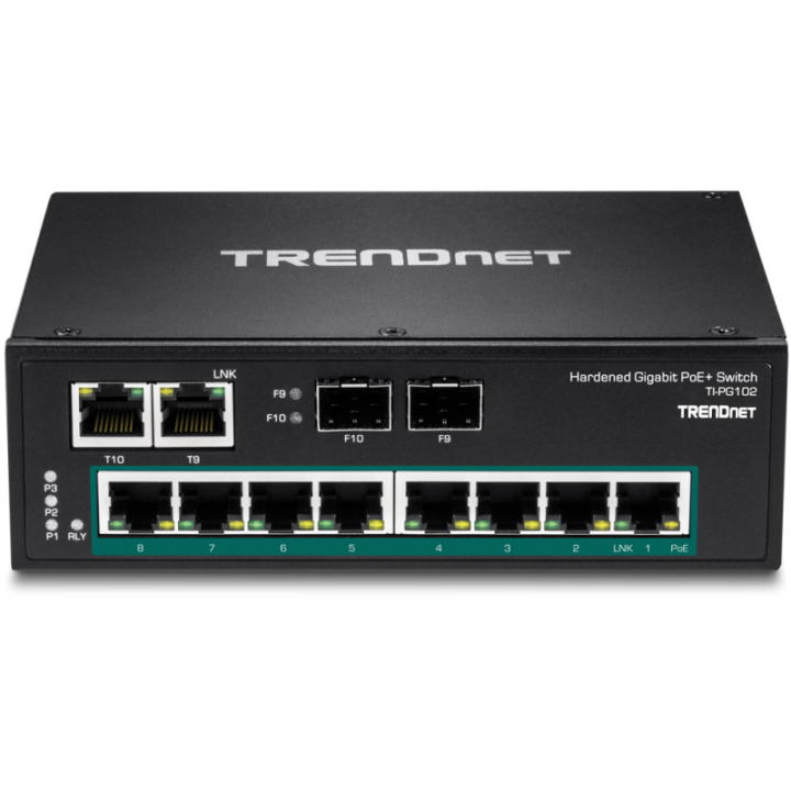10-Port Hardened Industrial Gigabit PoE+ DIN-Rail