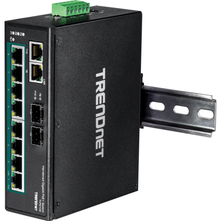 10-Port Hardened Industrial Gigabit PoE+ DIN-Rail