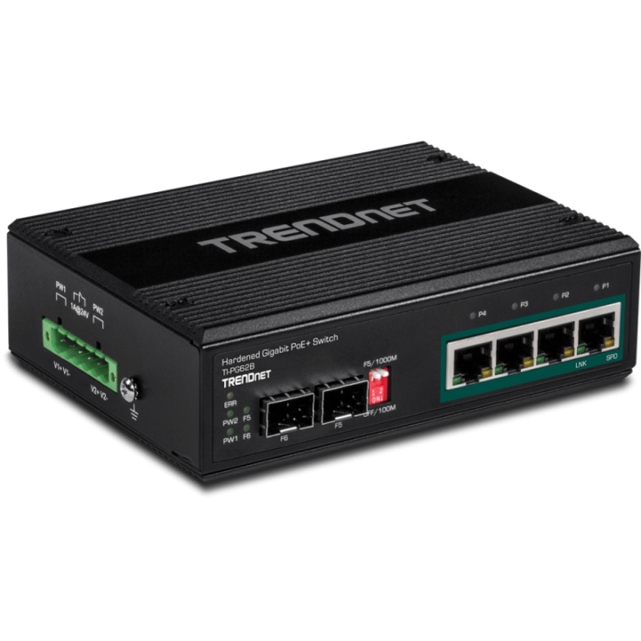 6-port hardened Industrial Gigabit PoE+ Switch /w