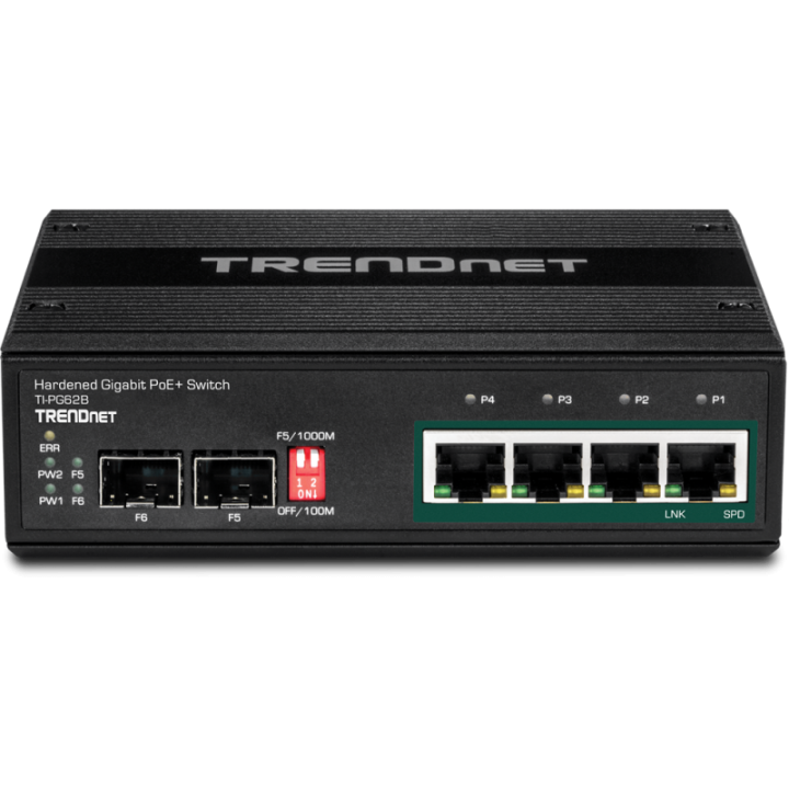 6-port hardened Industrial Gigabit PoE+ Switch /w